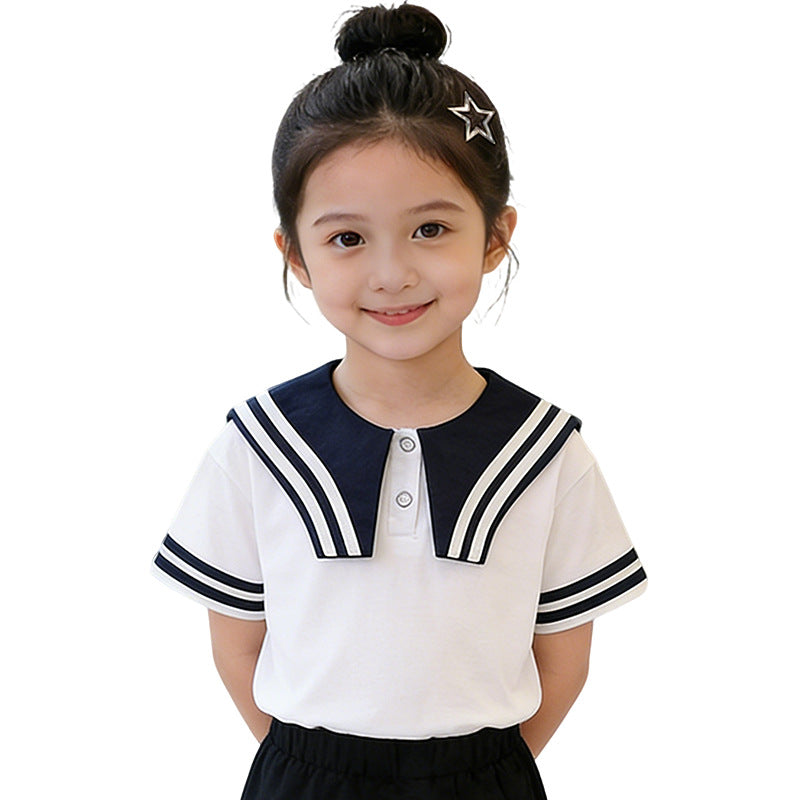Girls' sailor T-shirt with striped collar and button details Mune Fashion