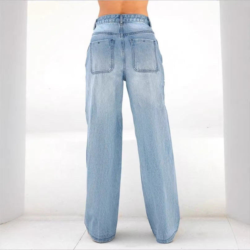 Women's wide high-waist jeans pants in palazzo style Mune Fashion