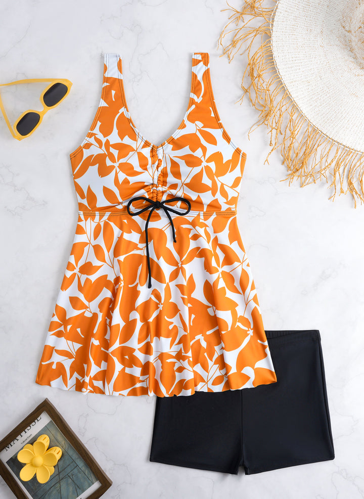 Ladies' tankini set with stylish ruffle and graphic peacock pattern Mune Fashion