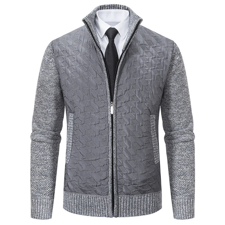 Men's Quilted Hybrid Cardigan with Stand-up Collar, Contrast Sleeves, and Full Zip Mune Fashion
