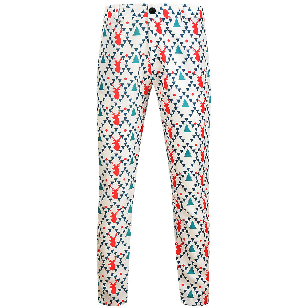 Men's Christmas Slim-Fit Chino Pants with Allover Santa Print and Stretch Comfort Mune Fashion