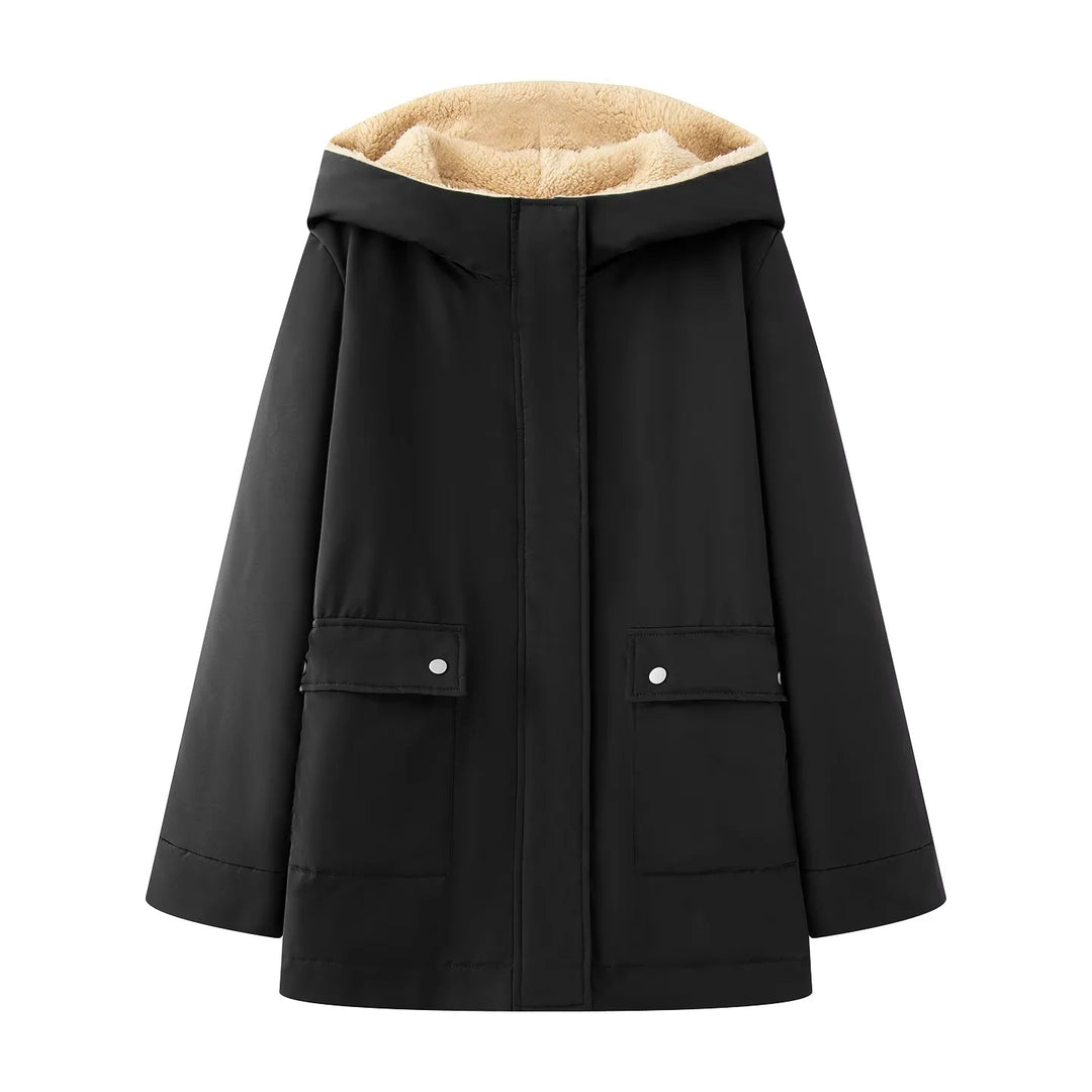Women nan padded hooded parka with teddy lining, concealed zipper and large flap pockets Mune Fashion
