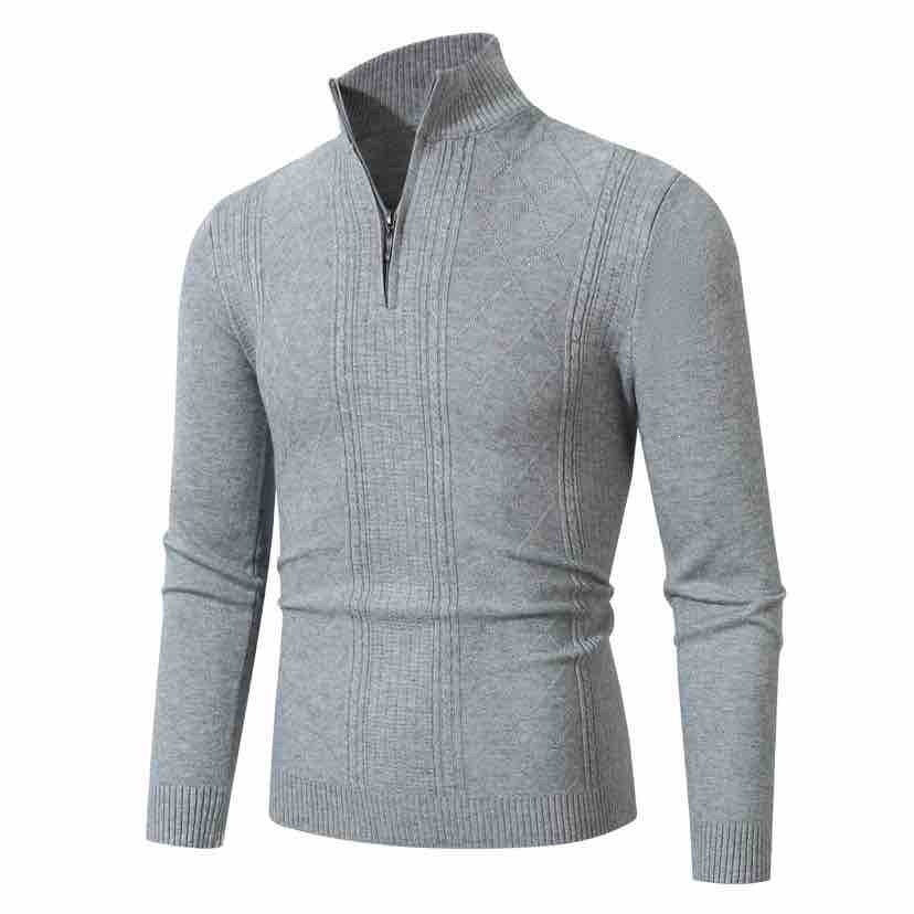 Men's Fine Half-Zip Roll Neck Sweater with Structure Stripes and Body-Hugging Fit Mune Fashion
