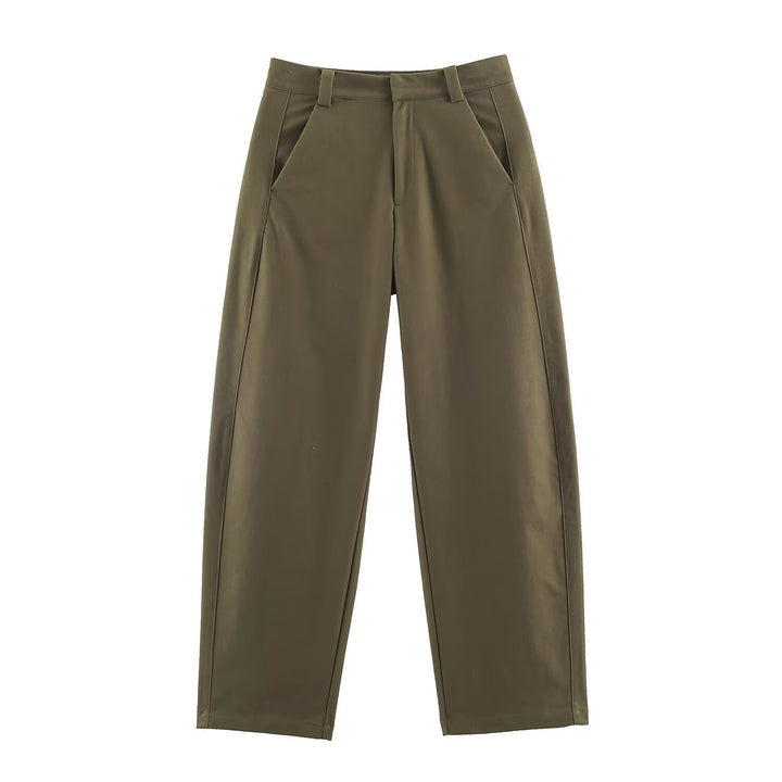 Women's High-Waisted Wide Cropped Pants with Crease and Side Pockets Drune
