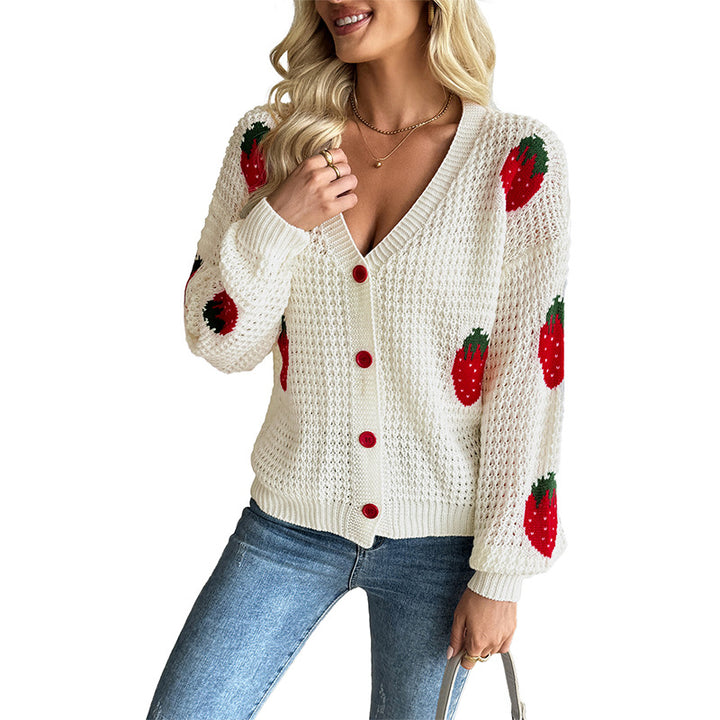 Ladies Sweet Knit Cardigan with Strawberry Motif Mune Fashion