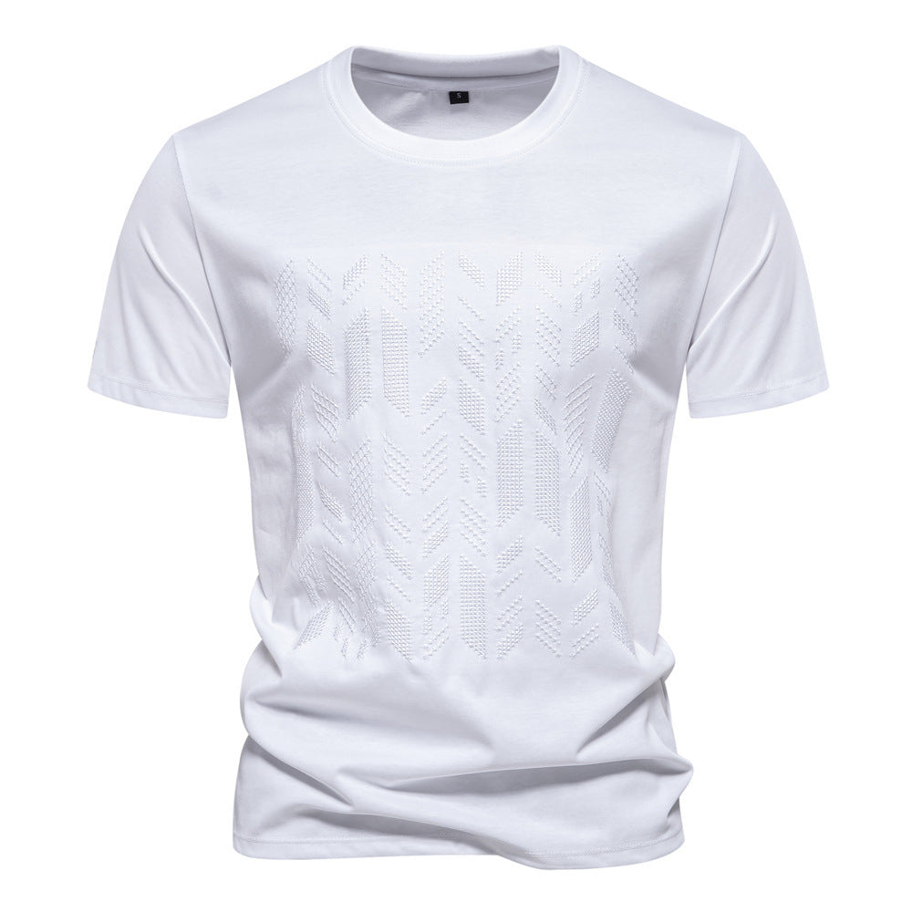 Men's round neck shirt made of cotton blend with geometric laser perforation and straight cut Mune Fashion