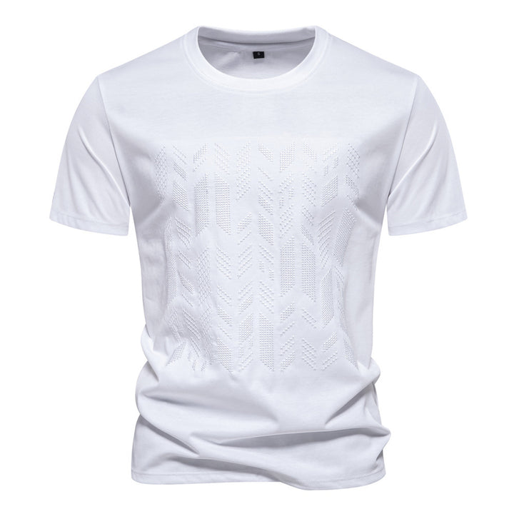 Men's round neck shirt made of cotton blend with geometric laser perforation and straight cut Mune Fashion