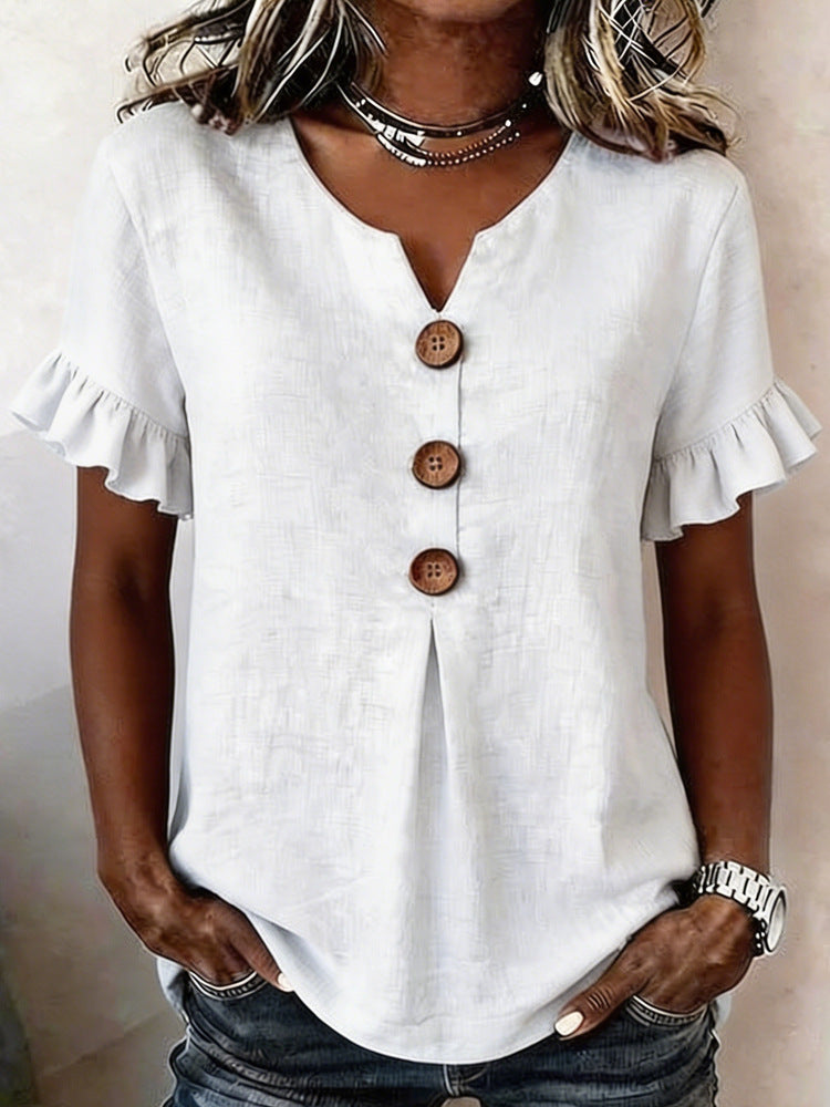 Women's top with ruffled hems and button details Mune Fashion
