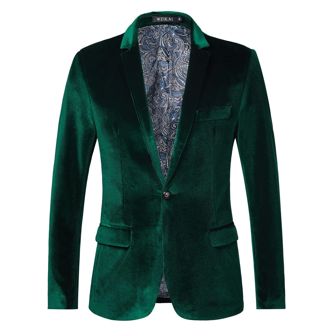 Men's tailored velvet tuxedo jacket with satin lapels and single-button closure Mune Fashion