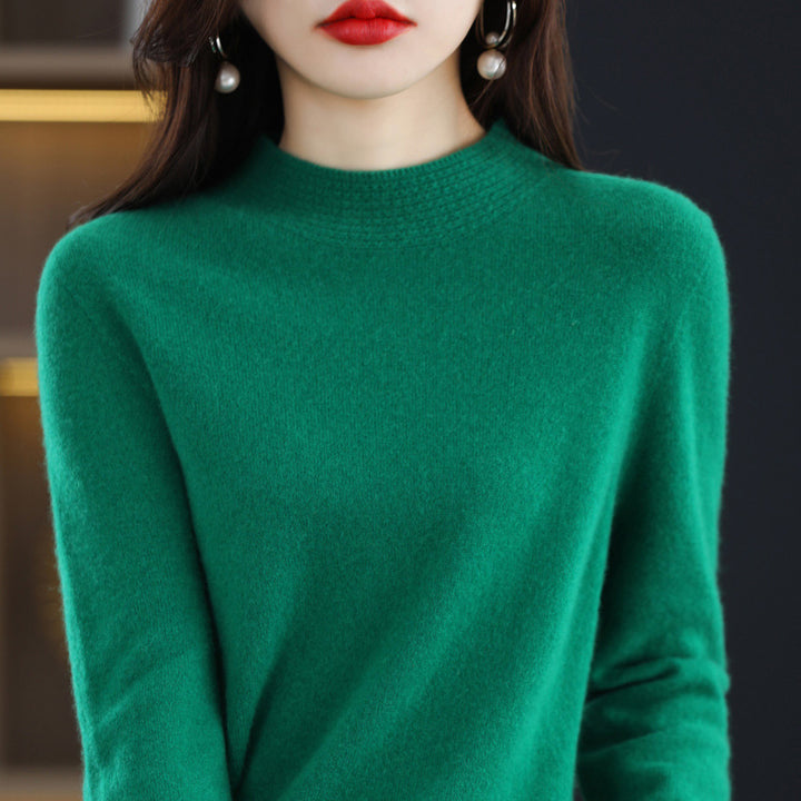 Women Light Fine Knit Mock Neck Sweater with Structured Collar Trim Mune Fashion