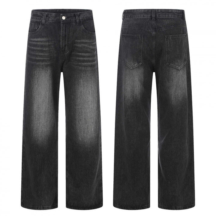 Ladies High-Cut Wide Denim Jeans with Wide Leg and Vintage Wash Mune Fashion
