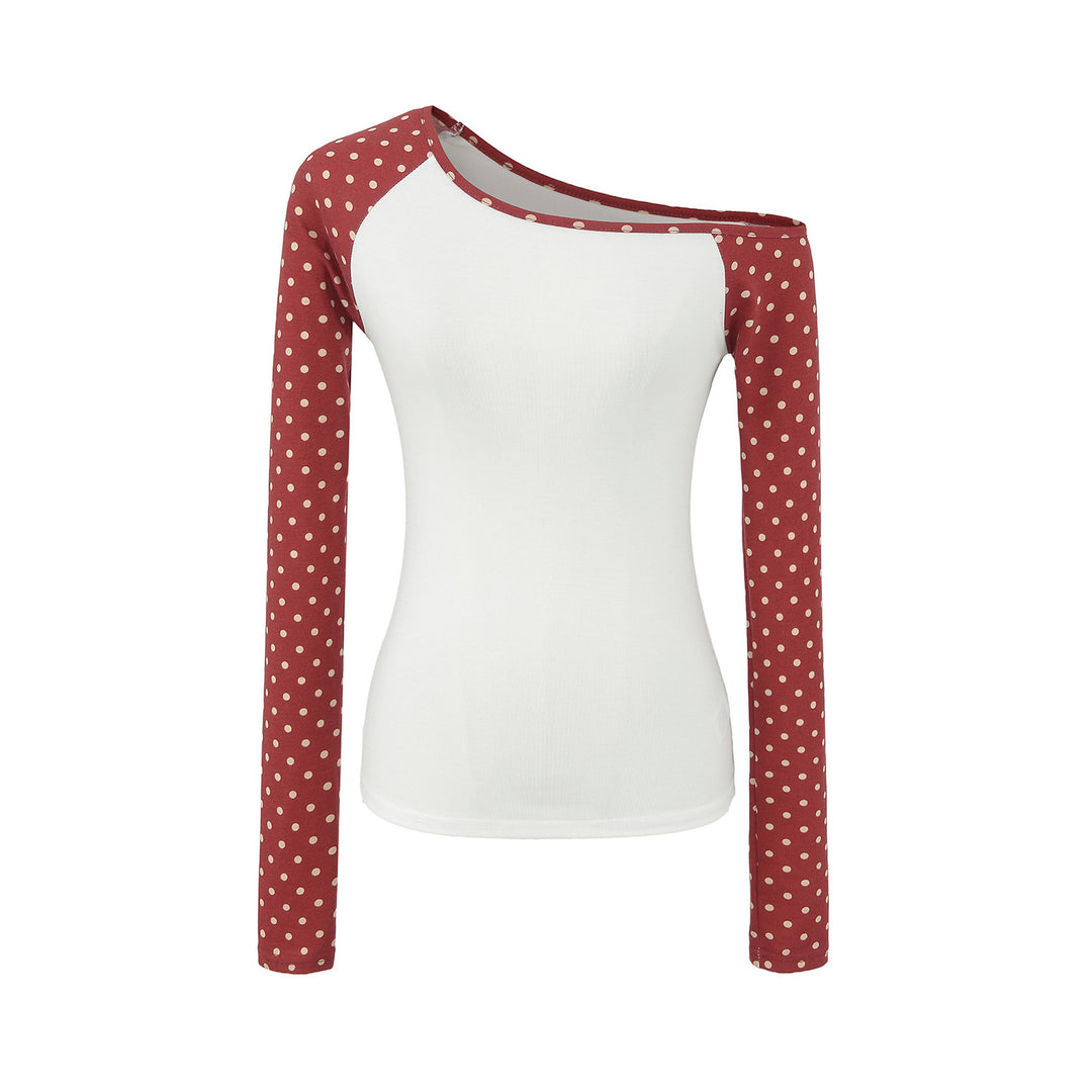 Ladies Asymmetrical Long Sleeve with Polka Dot Raglan Sleeves Mune Fashion