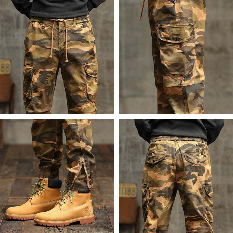 Herren Camouflage Cargo-Jogginghose mit elastischem Bund, Bündchen und Mehrfach-Taschen Mune Fashion