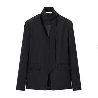 Women's Elegant Tailored Blazer-Pants Set with Integrated Scarf and V-Neck Mune Fashion