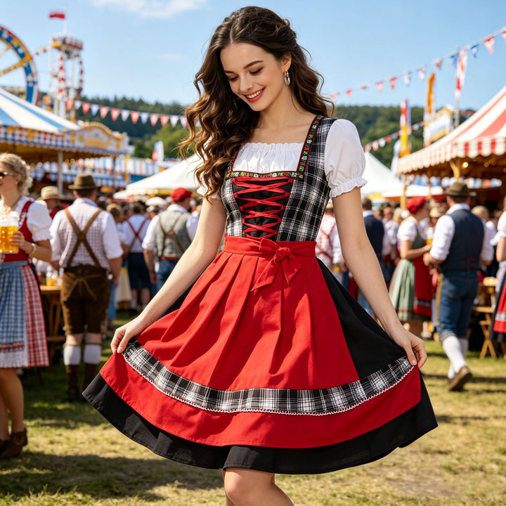 Women’s traditional costume dirndl with lacing, A-line skirt and bow apron Mune Fashion