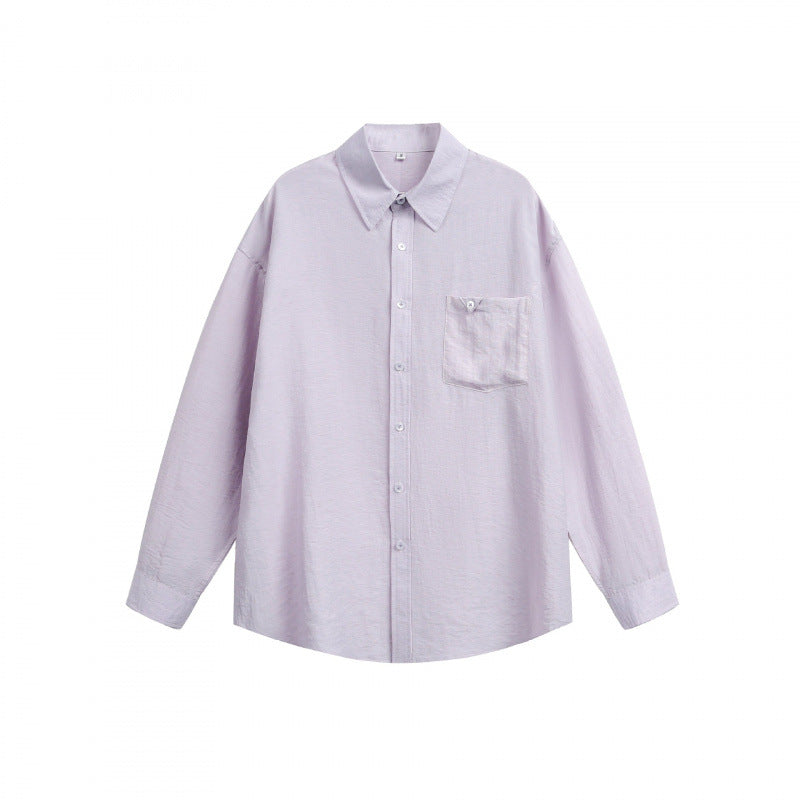 Unisex Lightweight Oversized Shirt from Structured Cotton Blend with Kent Collar and Patch Chest Pocket Mune Fashion