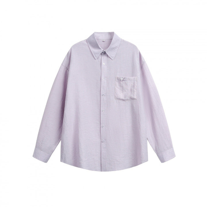 Unisex Lightweight Oversized Shirt from Structured Cotton Blend with Kent Collar and Patch Chest Pocket Mune Fashion