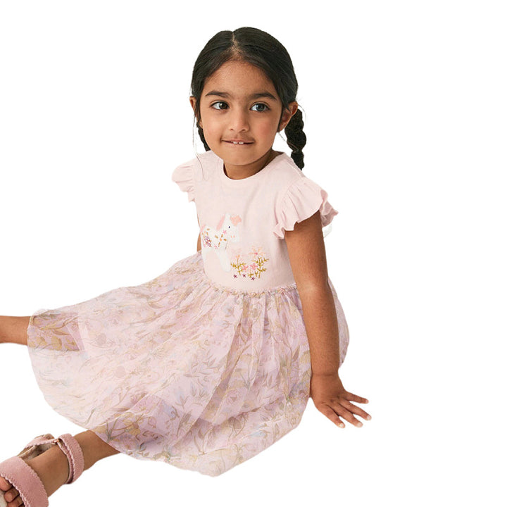 Girls' tulle dress with floral design and adorable bunny appliqués Mune Fashion
