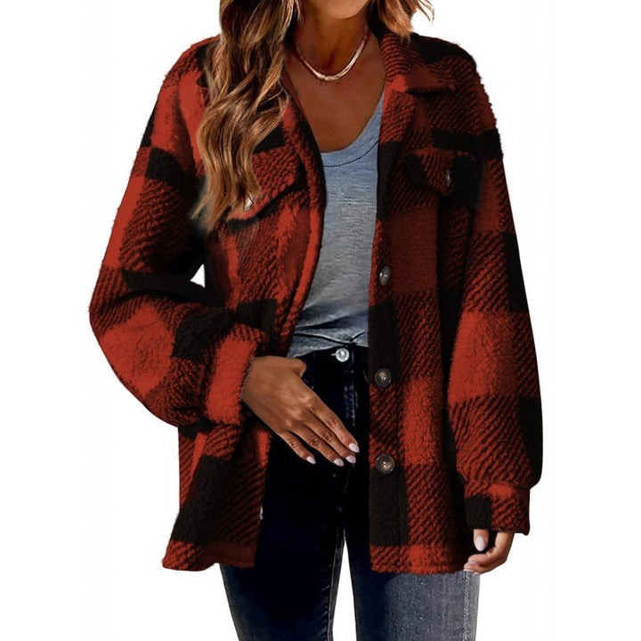 Women's Checkered Teddy Shirt Jacket in Oversized Shacket Style Mune Fashion
