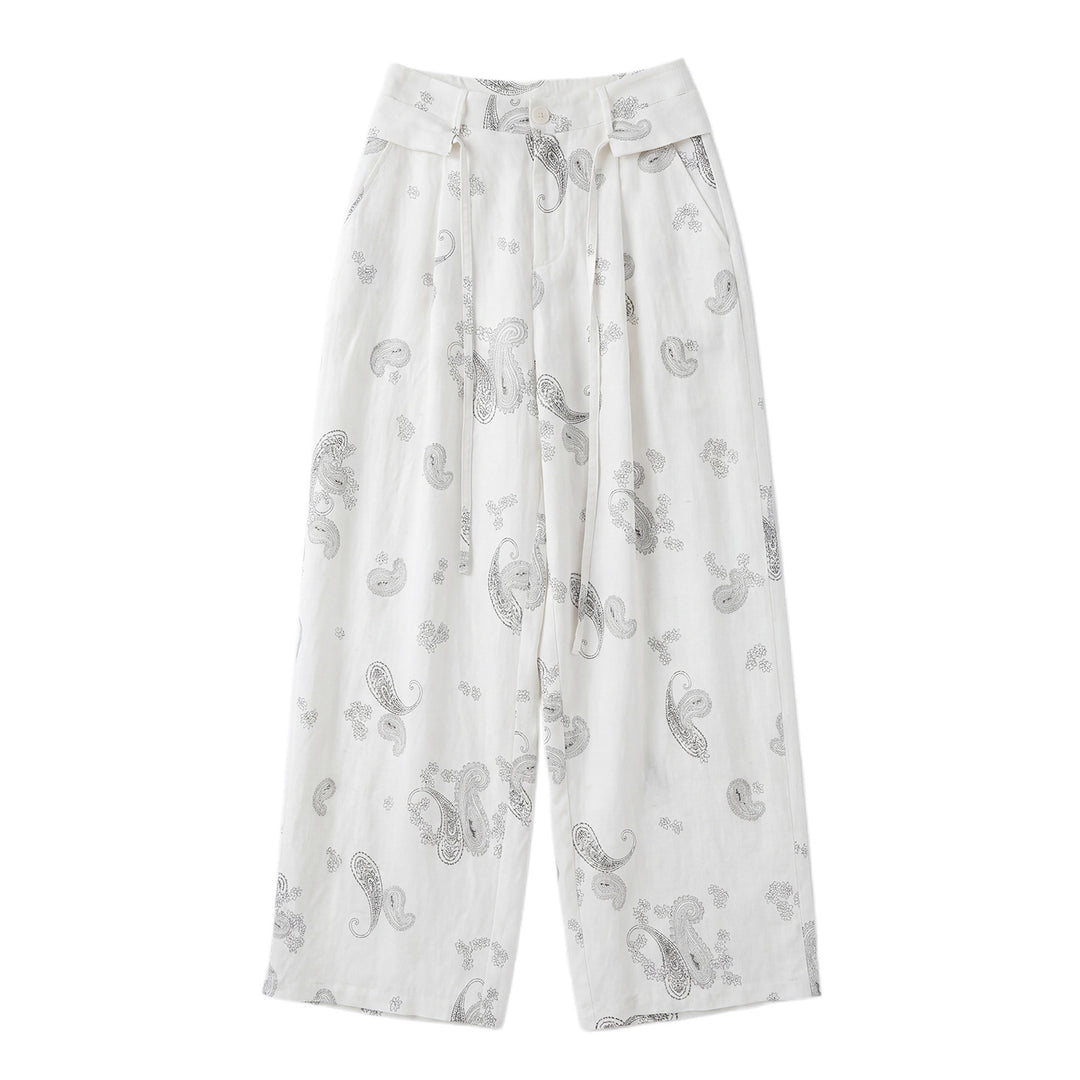 Damen Weite Leinenhose mit Paisleymuster Mune Fashion