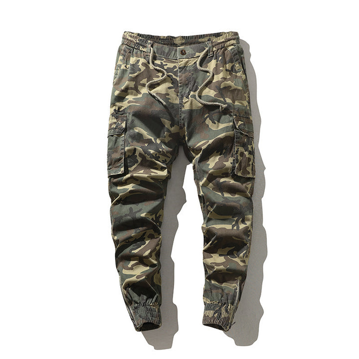 Men's camouflage utility style cargo pants with elastic hem and multiple pockets Mune Fashion