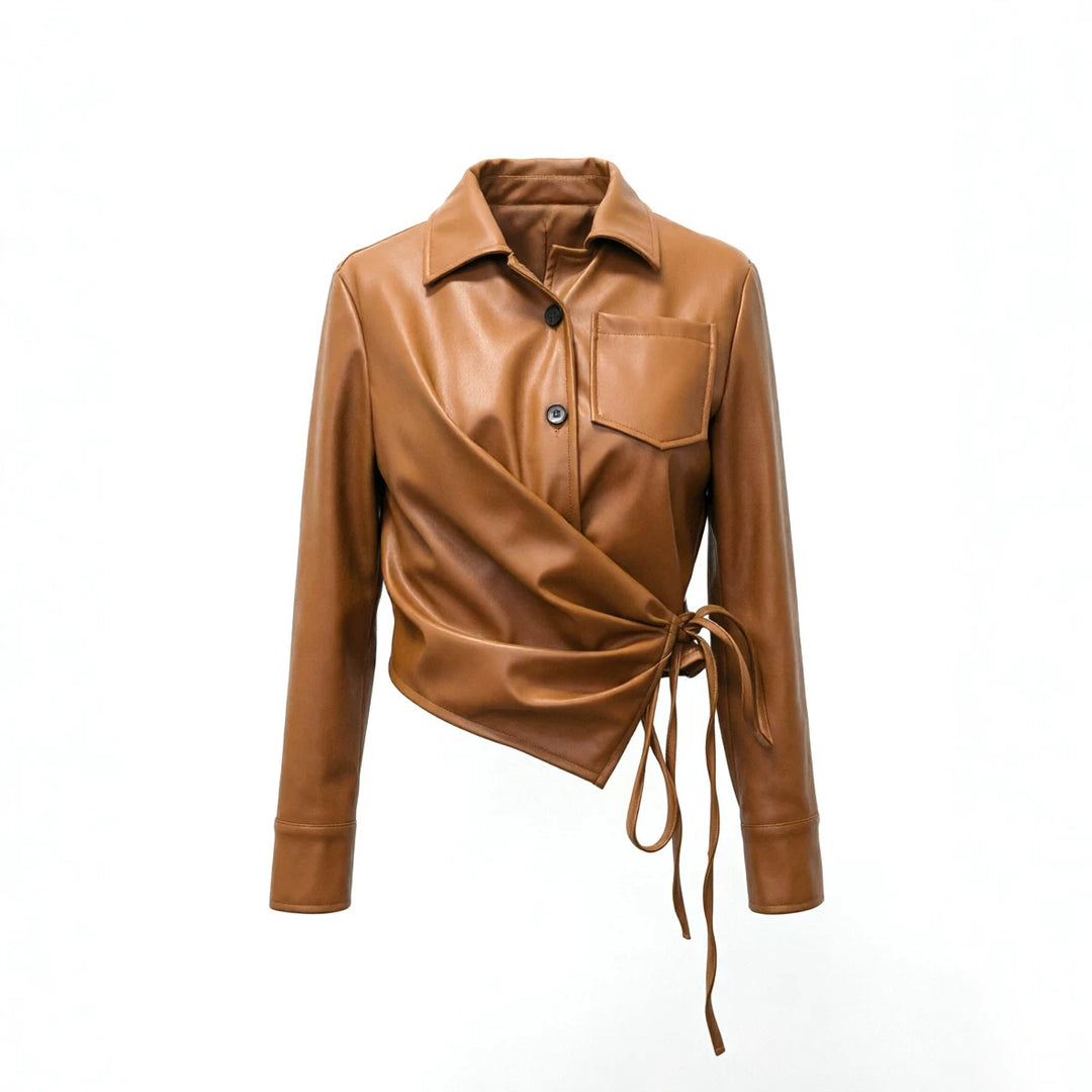 Women Elegant Wrap Blazer made of Faux Leather Mune Fashion