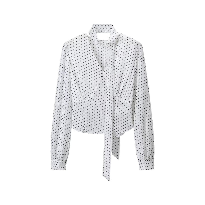 Women's wrap blouse with tie scarf, V-neck and polka dot design Mune Fashion