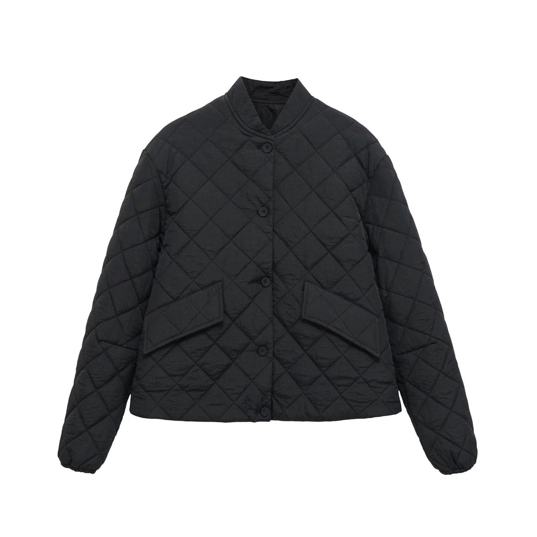 Women's quilted jacket with checked pattern, short boxy cut and flap pockets Mune Fashion