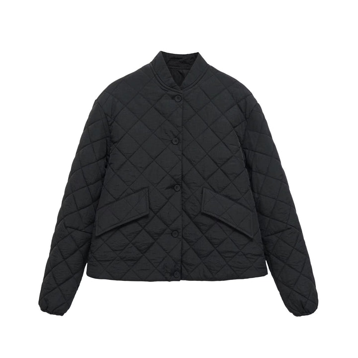 Women's quilted jacket with checked pattern, short boxy cut and flap pockets Mune Fashion