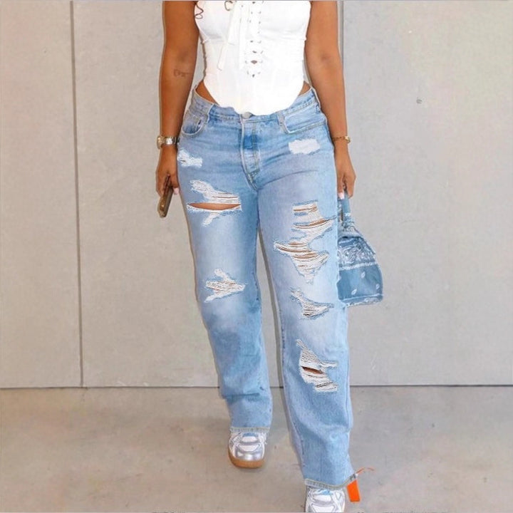 Women High-Waisted Relaxed-Fit Straight Jeans with pronounced Destroyed Details Mune Fashion