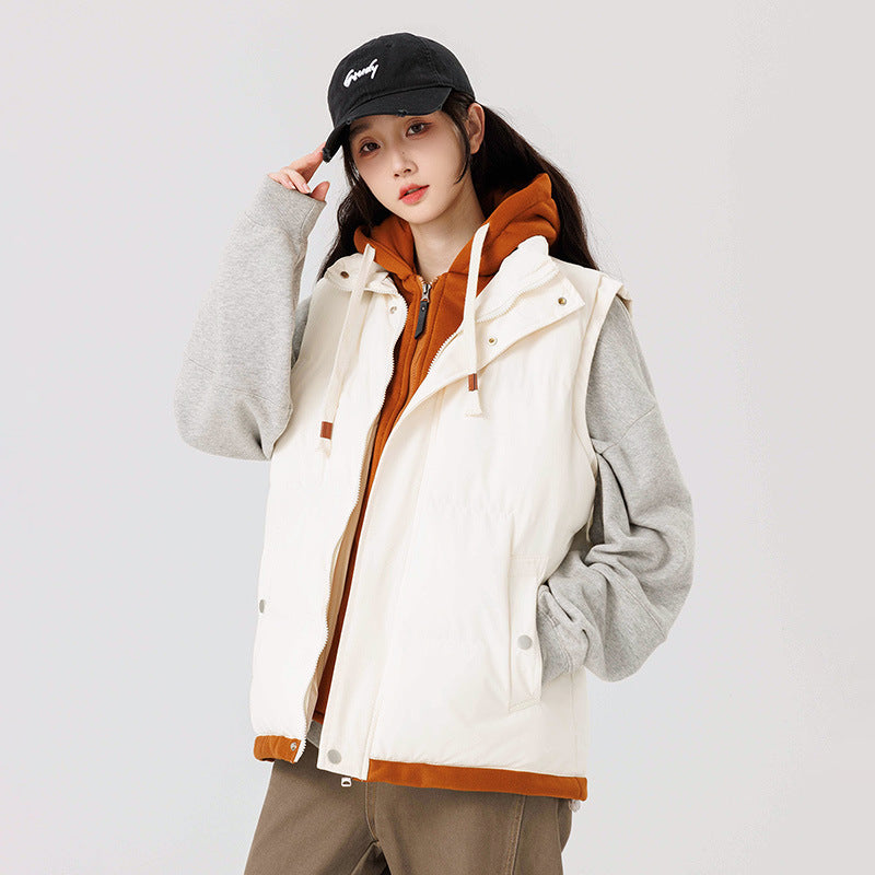 Women's Padded Hooded Vest with Utility Pockets and Windproof Exterior Mune Fashion