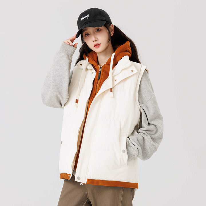 Women's Padded Hooded Vest with Utility Pockets and Windproof Exterior Mune Fashion