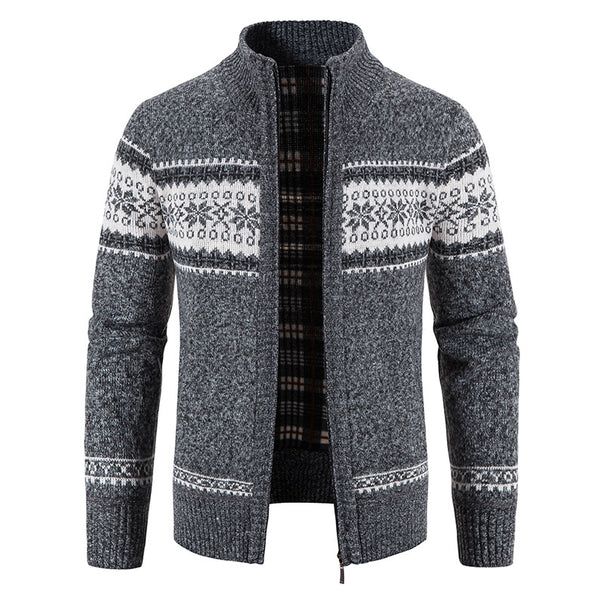 Men's Norwegian knit zip jacket with stand-up collar, warming fleece lining, and zipper Mune Fashion