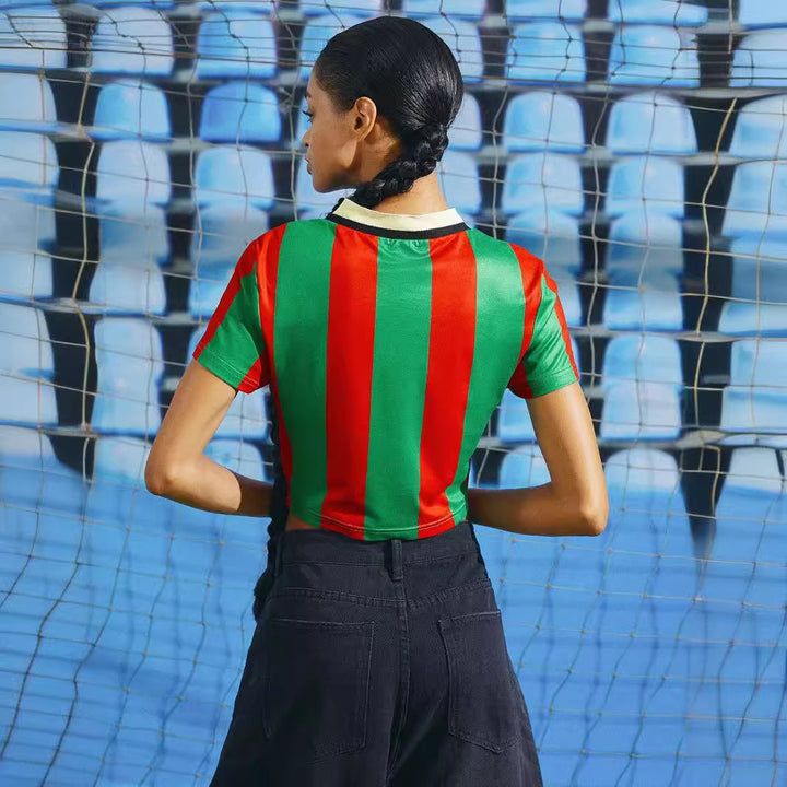 Ladies non-belly-free retro football jersey with MEXICO lettering and flag patch Mune Fashion