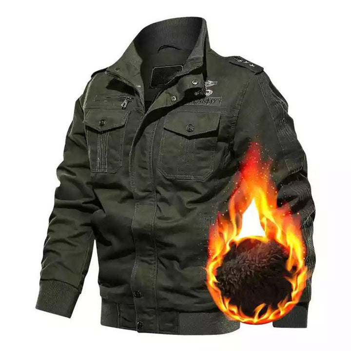 Men's cotton canvas bomber jacket with padded thermal lining and shoulder epaulettes Mune Fashion