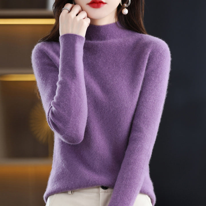 Women's Slim-Fit Mockneck Sweater Made of Cashmere-Like Fine Knit Mune Fashion