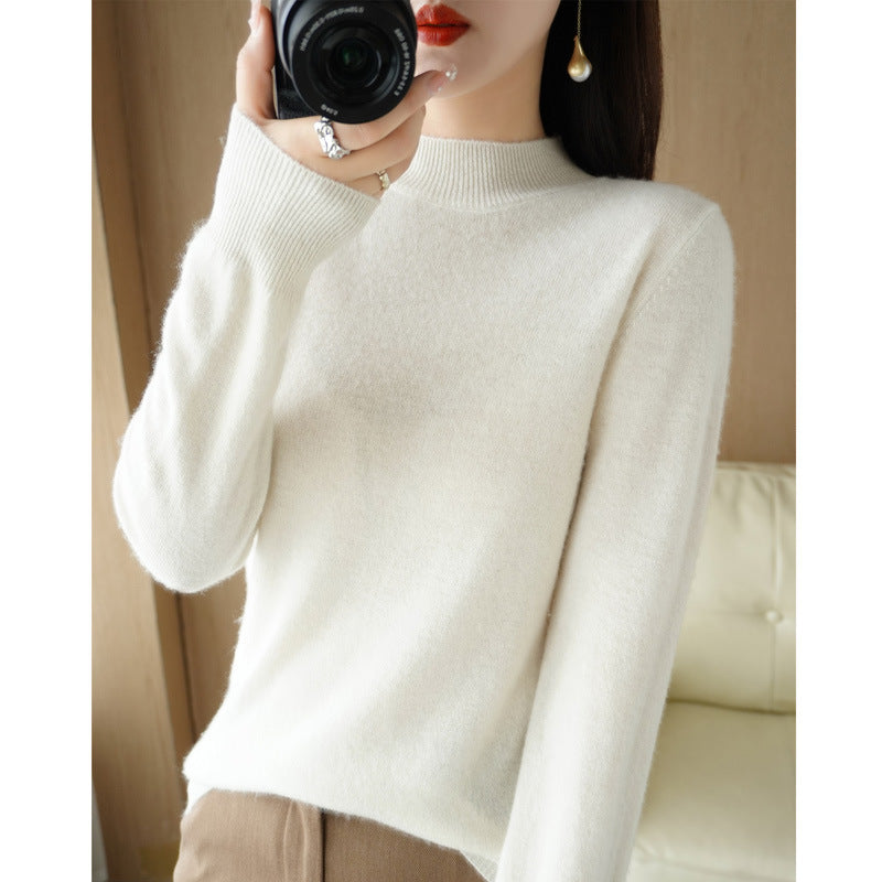 Women's Short Roll Neck Sweater in Cashmere Look with Extra Long Ribbed Cuffs Mune Fashion