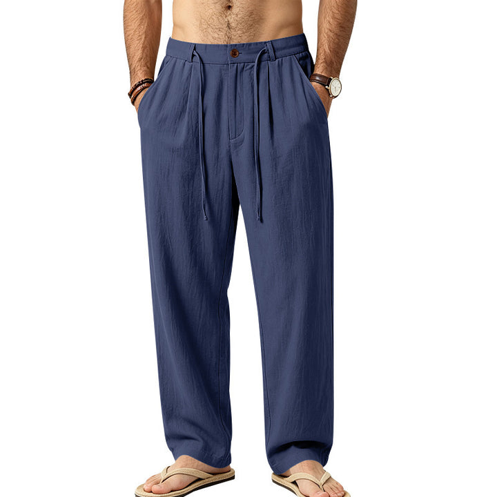 Men's Lightweight Linen Pants with Pleats and Drawstring Mune Fashion