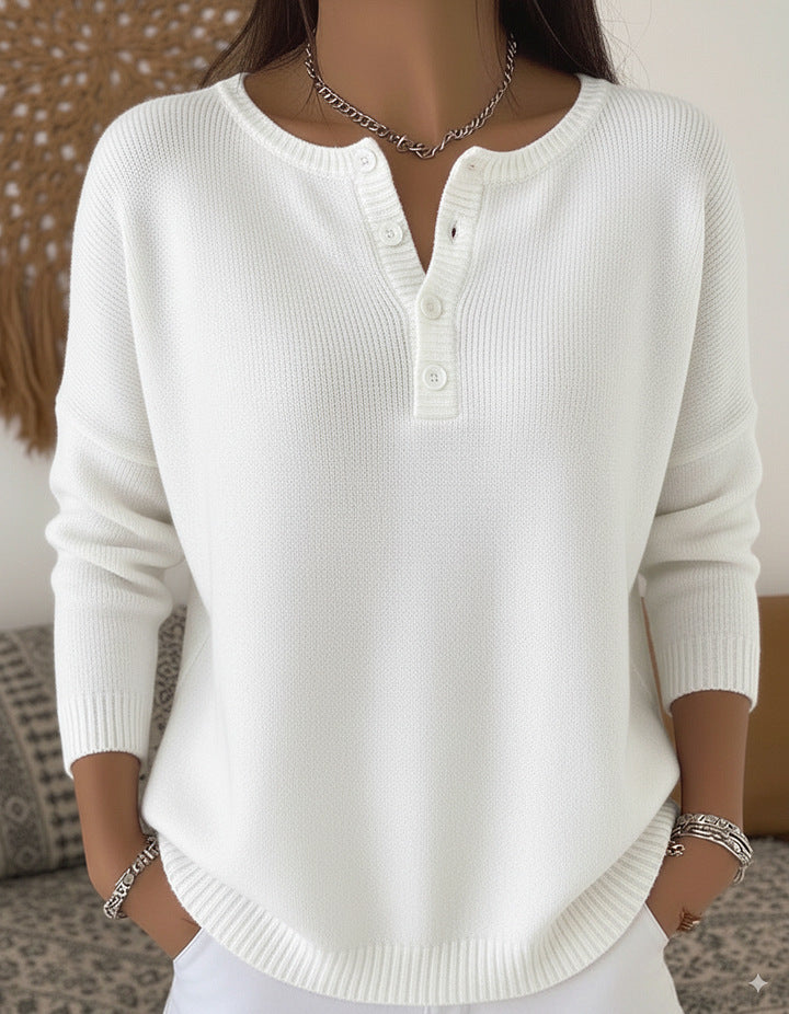 Women’s Comfortable and Elegant Knit Sweater with Button Placket Mune Fashion