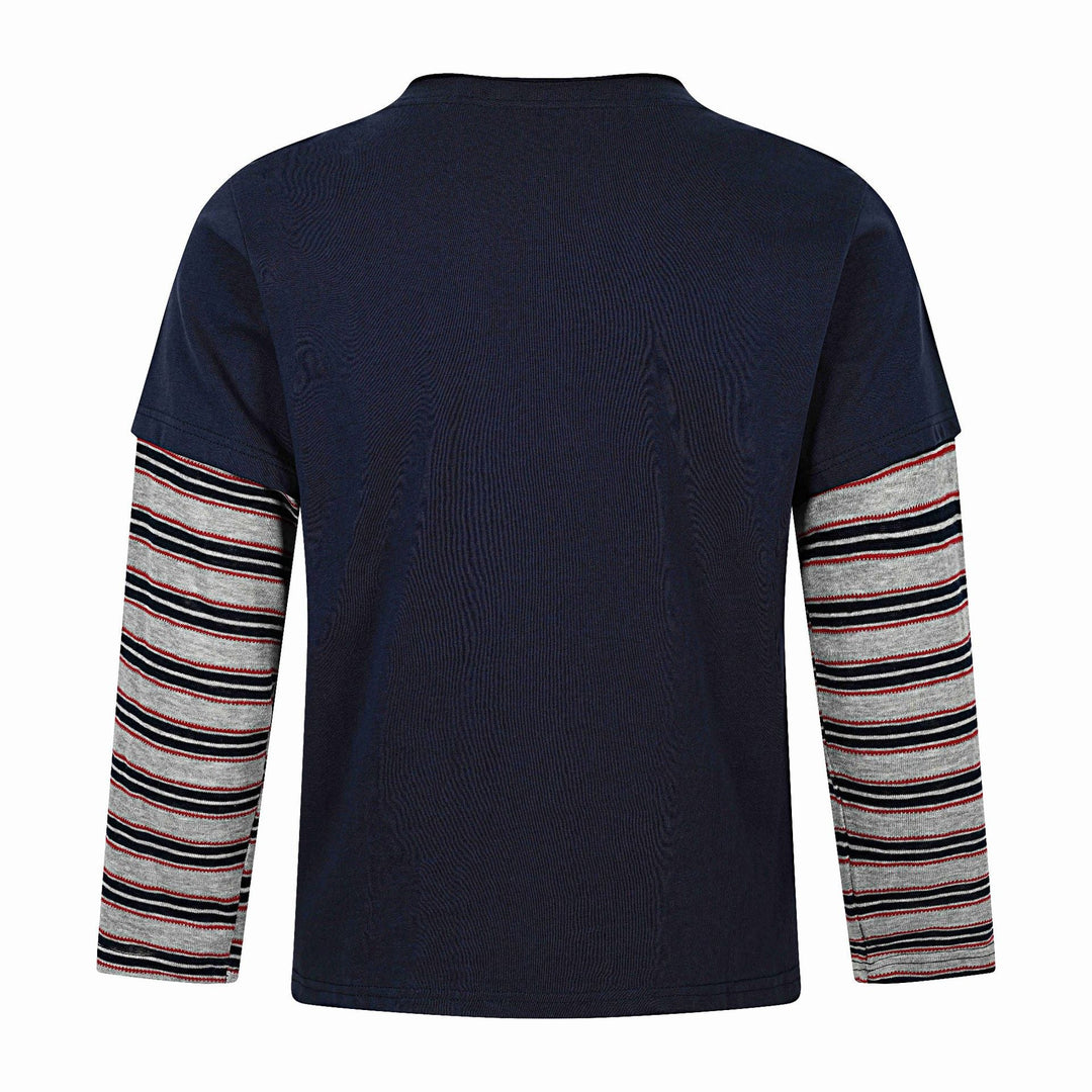 Men's Long Layering Long Sleeve with Star Application and Striped Under Sleeves Mune Fashion