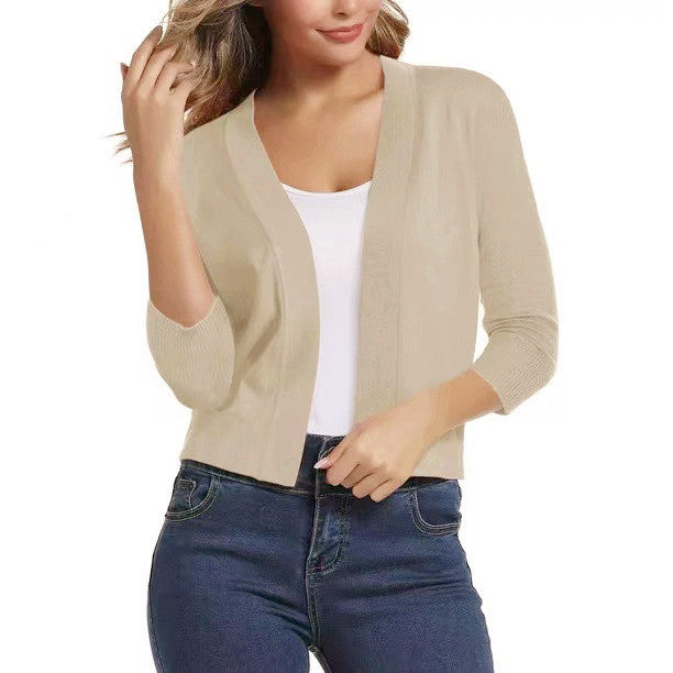 Women’s open short cardigan with three-quarter sleeves and elastic hem Mune Fashion