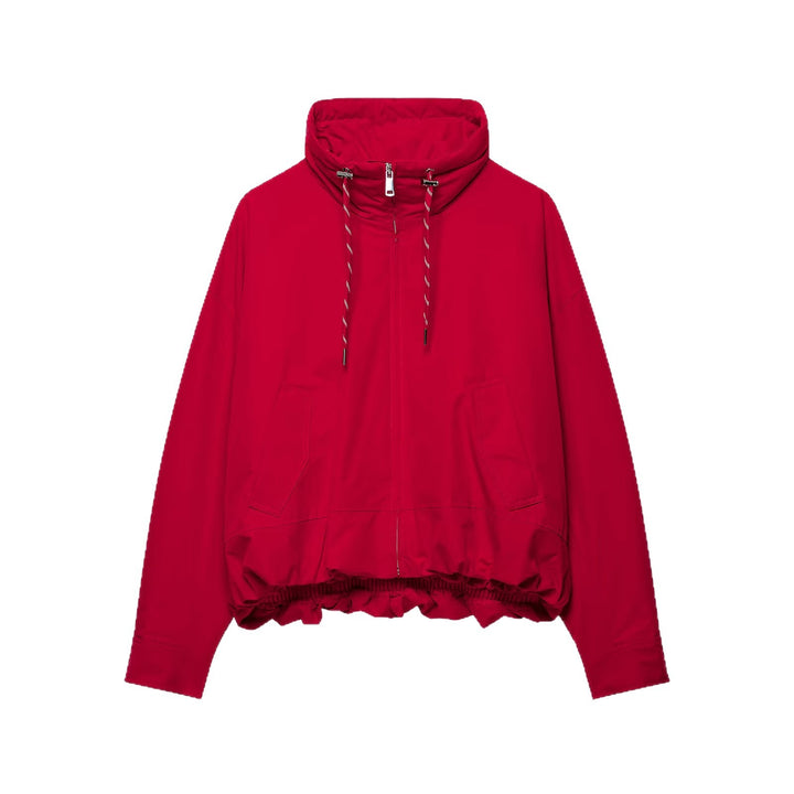 Women Short Oversize Utility Jacket with High Stand Collar, Drawstring and Elastic Hem Mune Fashion