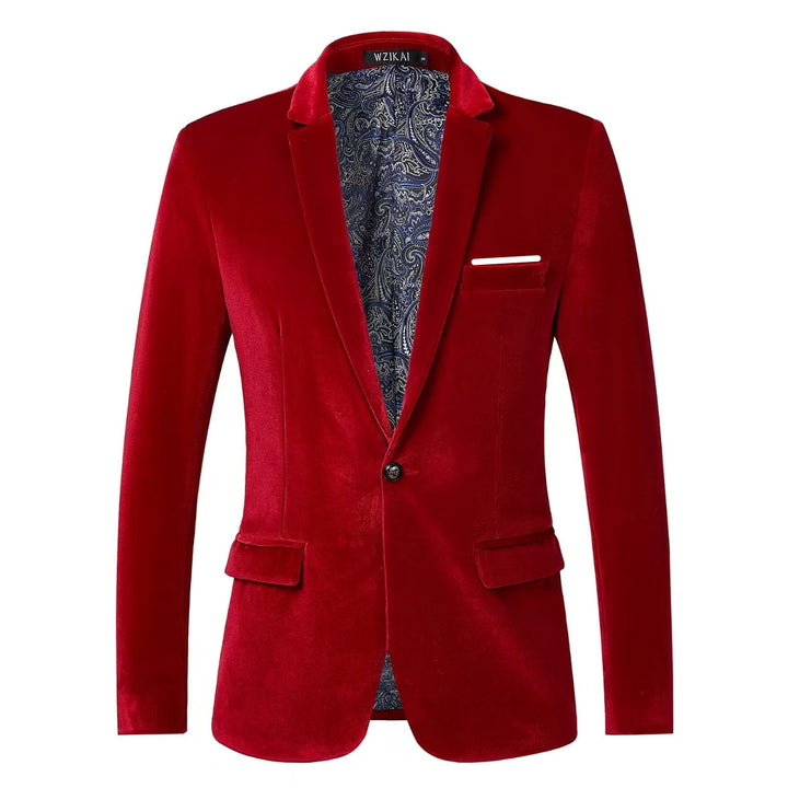 Men's tailored velvet jacket with patterned lining and single-button closure Mune Fashion