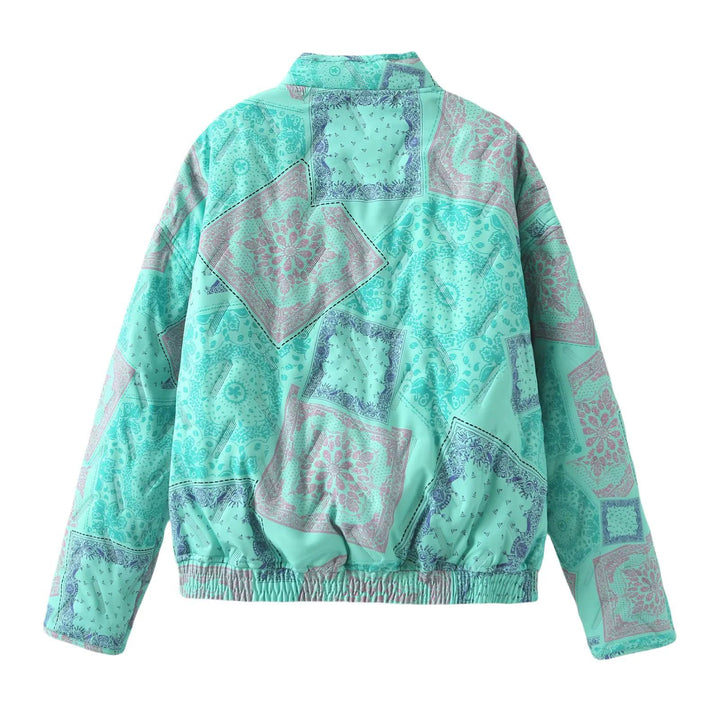 Women's padded bomber jacket with patchwork paisley, stand-up collar and elastic hem Mune Fashion
