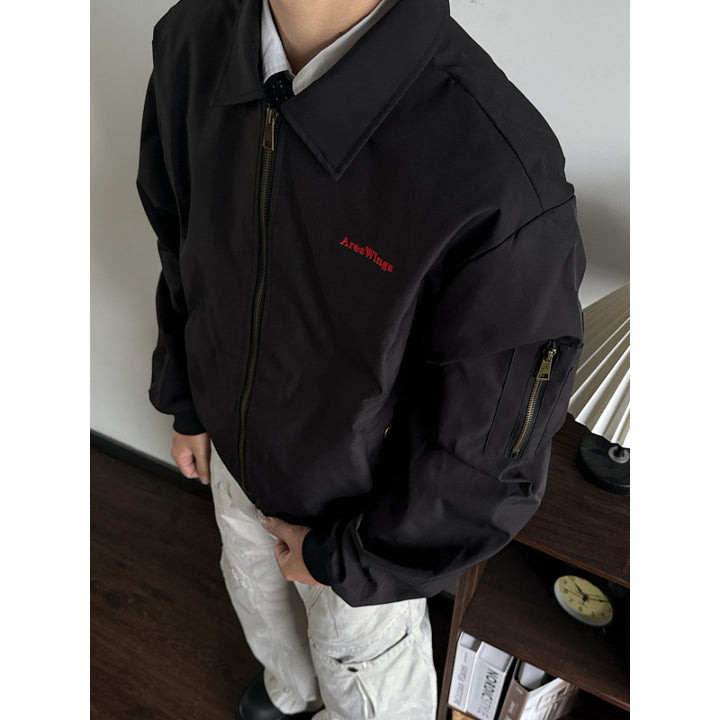 Men's Lightweight Bomber Jacket with Shirt Collar, Arm Pocket, and Elastic Hem Mune Fashion
