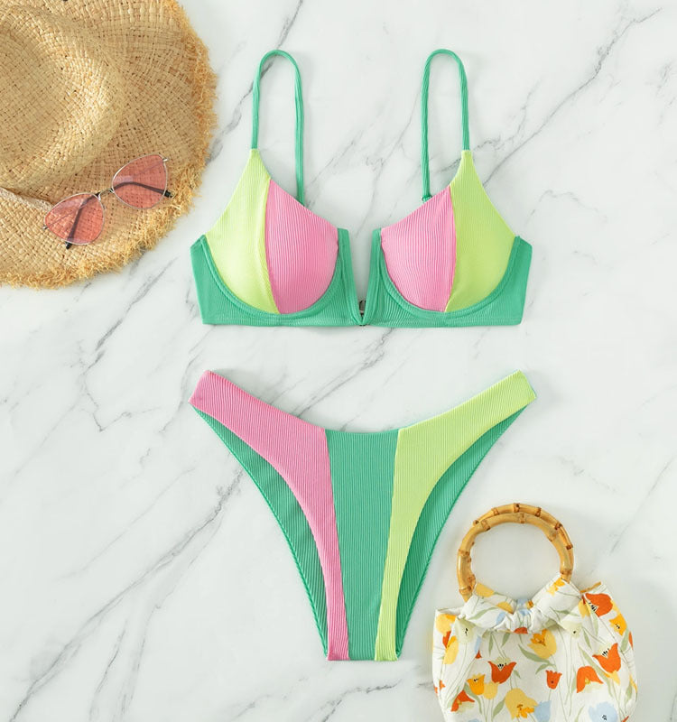 Women Triangle Bikini with modern color block details Mune Fashion