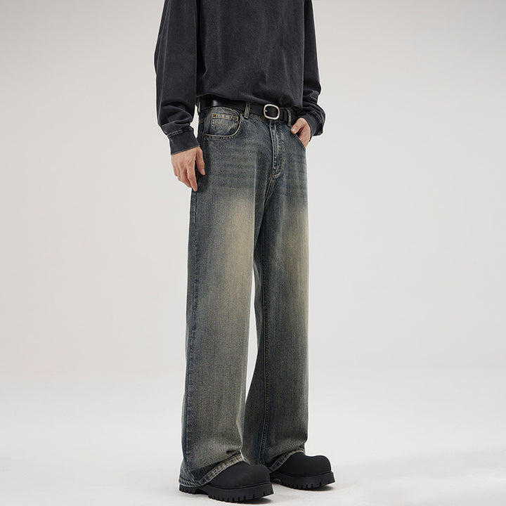 Men's Ultra Wide Stonewashed Baggy Jeans with Drop Crotch and Soft Fade Details Mune Fashion