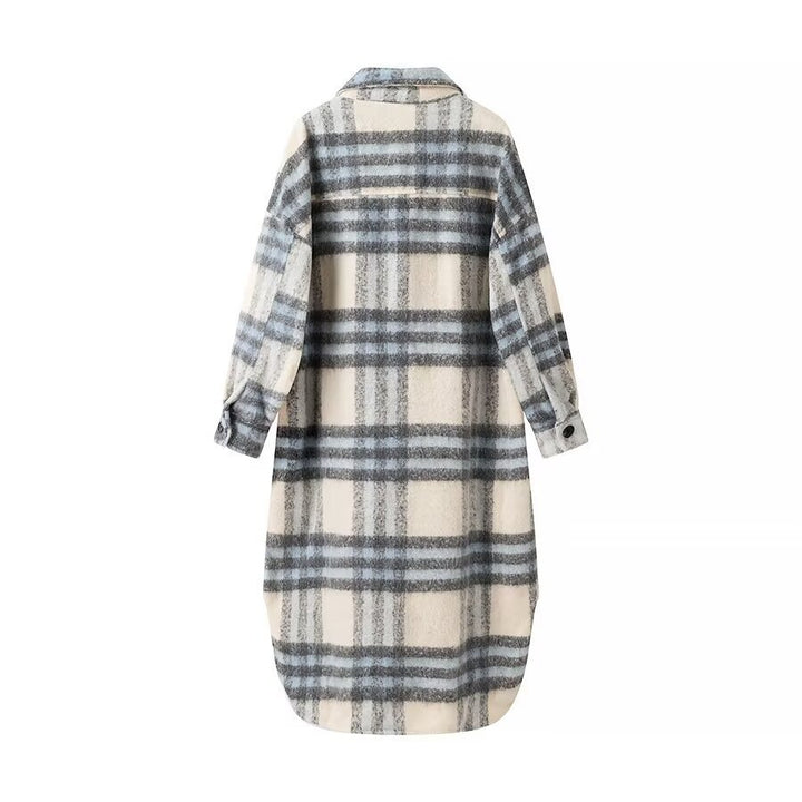 Women's Oversize Shirt Dress Coat made of Wool Blend with Check Pattern Mune Fashion