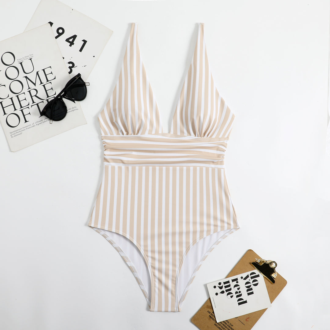 Women's One-Piece Swimsuit with Deep V-Neck and High-Cut Design Mune Fashion