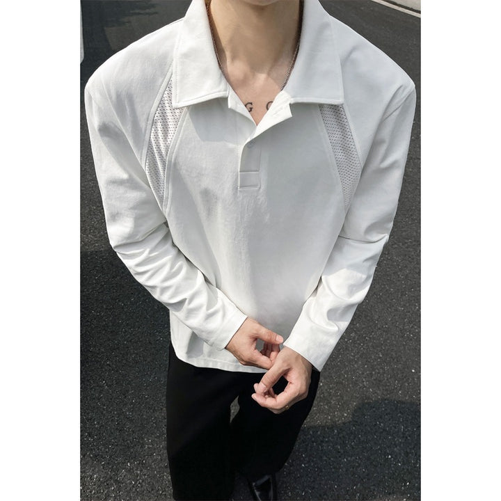 Men's Leisure Polo Collar Shirt with Mesh Inserts and Raglan Sleeves Mune Fashion